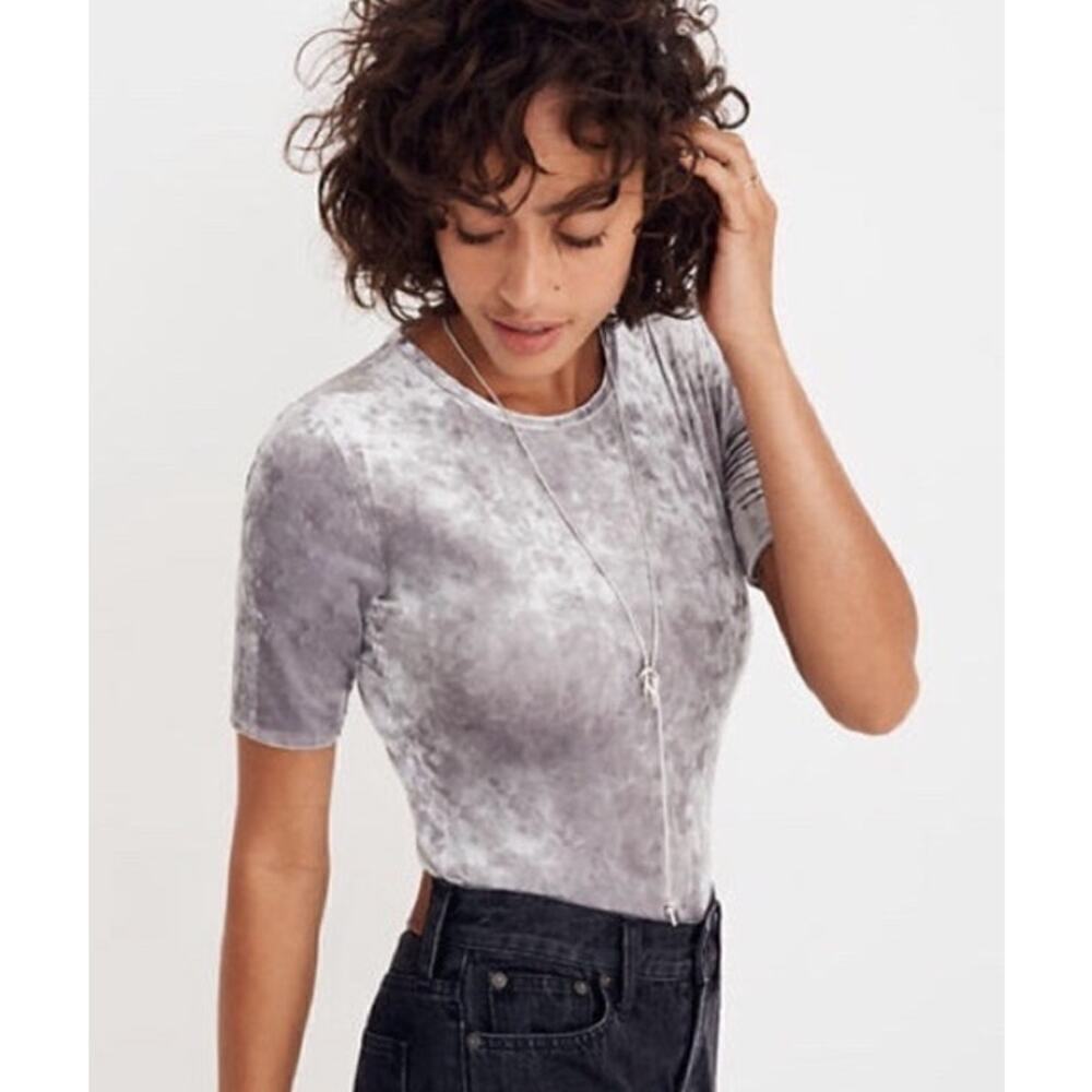 Madewell Crushed Velvet Bodysuit Silver NWT XXS